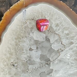 Orange Dahlia Kingman Turquoise 925 Sterling Silver Bracelet, 7-8.5 inches